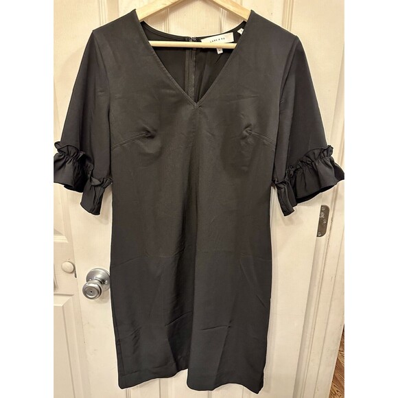 Lark‎ & Ro V Neck Ruffle Half Sleeve  Sheath Black Size 4 Little Black Dress EUC - Picture 1 of 7